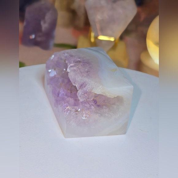 Amethyst Cluster With Golden Rutile White Agate Tower - Picture 7 of 7